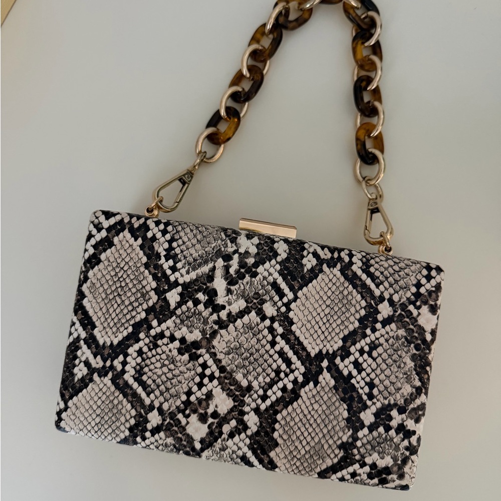 Textured Black & White Python-Print Women’s Clutch